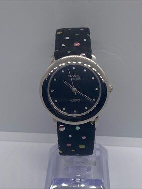 Modern English Aurora Black Dial Women's Watch with Polka Dot Strap